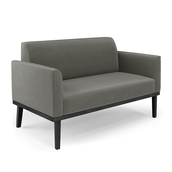 Sofá Namoradeira Base De Madeira Fixa Preto Marisa Suede Graf