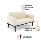 Sofá Namoradeira Base De Madeira Fixa Preto Marisa Veludo Bege