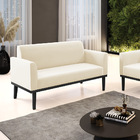 Sofá Namoradeira Base De Madeira Fixa Preto Marisa Veludo Bege