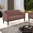 Sofá Namoradeira Base De Madeira Fixa Preto Marisa Veludo Rosê