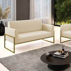 Sofá Namoradeira Base Industrial Alta Dourado Marisa Linho Be