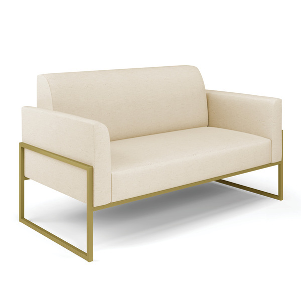 Sofá Namoradeira Base Industrial Alta Dourado Marisa Linho Be