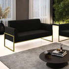 Sofá Namoradeira Base Industrial Alta Dourado Marisa Suede -
