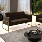 Sofá Namoradeira Base Industrial Alta Dourado Marisa Suede -