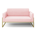 Sofá Namoradeira Base Industrial Alta Dourado Marisa Suede -