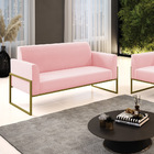 Sofá Namoradeira Base Industrial Alta Dourado Marisa Suede Ro