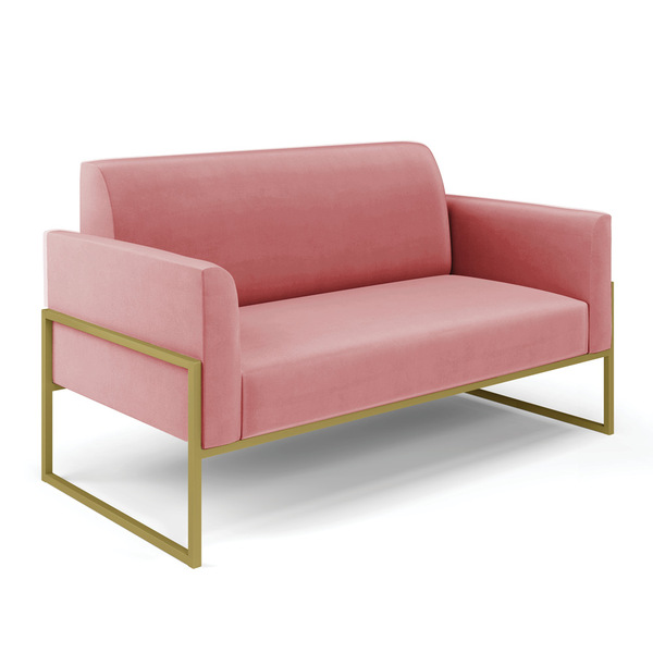 Sofá Namoradeira Base Industrial Alta Dourado Marisa Suede Ro