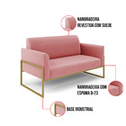 Sofá Namoradeira Base Industrial Alta Dourado Marisa Suede Ro