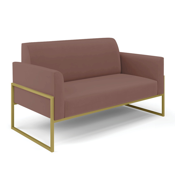 Sofá Namoradeira Base Industrial Alta Dourado Marisa Veludo -