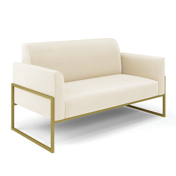 Sofá Namoradeira Base Industrial Alta Dourado Marisa Veludo -