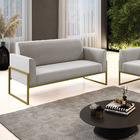 Sofá Namoradeira Base Industrial Alta Dourado Marisa Veludo -