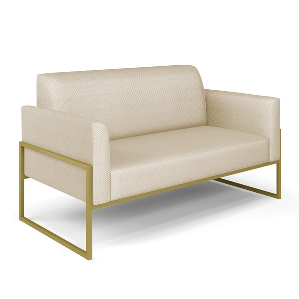 Sofá Namoradeira Base Industrial Alta Dourado Marisa Veludo L