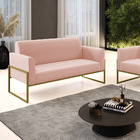 Sofá Namoradeira Base Industrial Alta Dourado Marisa Veludo R