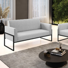 Sofá Namoradeira Base Industrial Alta Preto Marisa Linho Cinz