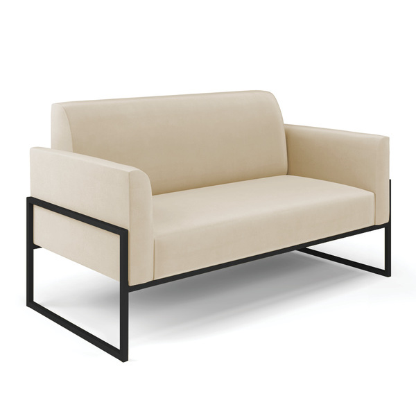 Sofá Namoradeira Base Industrial Alta Preto Marisa Suede - Be