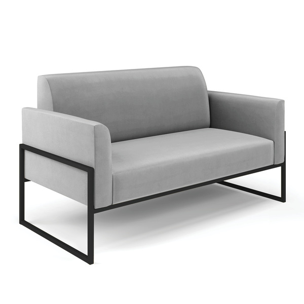 Sofá Namoradeira Base Industrial Alta Preto Marisa Suede Cinza