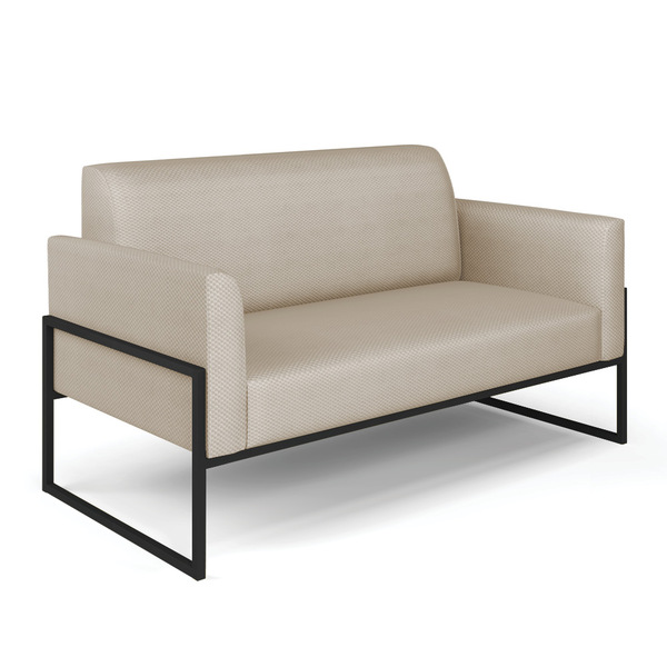 Sofá Namoradeira Base Industrial Alta Preto Marisa Veludo Lux