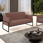 Sofá Namoradeira Base Industrial Alta Preto Marisa Veludo Rosê