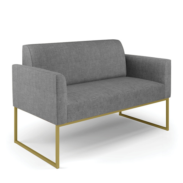 Sofá Namoradeira Base Industrial Dourado Marisa Linho - A26 G