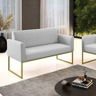 Sofá Namoradeira Base Industrial Dourado Marisa Linho Cinza A
