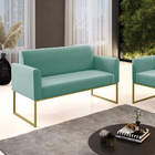 Sofá Namoradeira Base Industrial Dourado Marisa Suede D03 - D