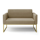 Sofá Namoradeira Base Industrial Dourado Marisa Suede Marrom