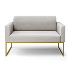 Sofá Namoradeira Base Industrial Dourado Marisa Veludo Cinza