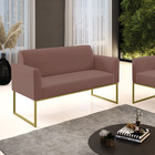 Sofá Namoradeira Base Industrial Dourado Marisa Veludo Rosê