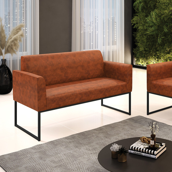 Sofá Namoradeira Base Industrial Preto Marisa Corano Nozes