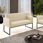 Sofá Namoradeira Base Industrial Preto Marisa Linho Bege A19