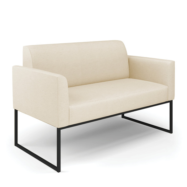 Sofá Namoradeira Base Industrial Preto Marisa Linho Bege A19