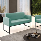 Sofá Namoradeira Base Industrial Preto Marisa Suede Azul Turq