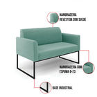 Sofá Namoradeira Base Industrial Preto Marisa Suede Azul Turq