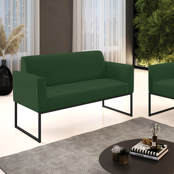Sofá Namoradeira Base Industrial Preto Marisa Veludo Verde