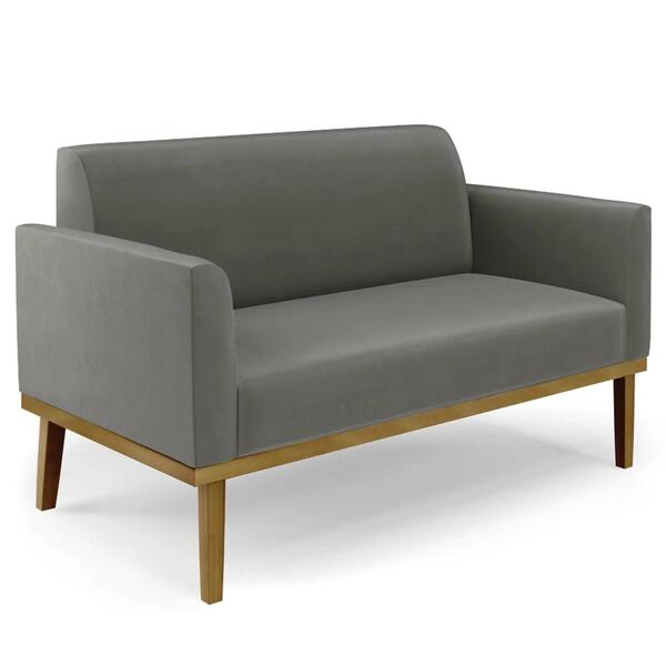 Sofá Namoradeira Base Madeira Castanho Maressa Suede Grafite