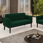 Sofá Namoradeira Base Madeira Fixa Preto Elisa Bouclê Verde D