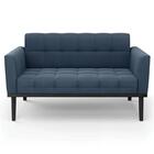 Sofá Namoradeira Base Madeira Preto Ana Suede Azul Marinho -