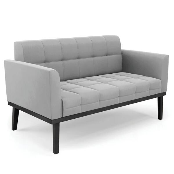 Sofá Namoradeira Base Madeira Preto Ana Suede Cinza - Ibiza