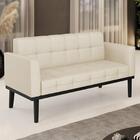 Sofá Namoradeira Base Madeira Preto Ana Veludo Luxo Off White