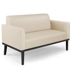 Sofá Namoradeira Base Madeira Preto Maressa Sintético Bege -