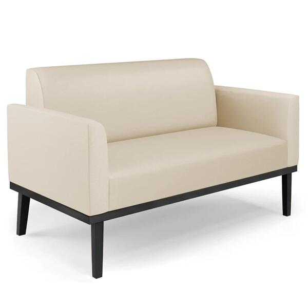 Sofá Namoradeira Base Madeira Preto Maressa Sintético Bege -