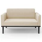 Sofá Namoradeira Base Madeira Preto Maressa Suede Bege - Ibiza