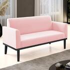 Sofá Namoradeira Base Madeira Preto Maressa Suede Rosa Bebê -
