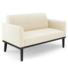 Sofá Namoradeira Base Madeira Preto Maressa Veludo Bege - Ibi