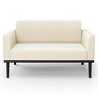 Sofá Namoradeira Base Madeira Preto Maressa Veludo Bege - Ibi