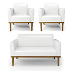 Sofá Namoradeira Com 2 Poltronas Base De Madeira Fixa Castanh