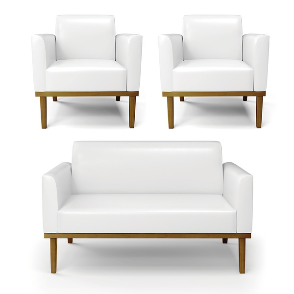 Sofá Namoradeira Com 2 Poltronas Base De Madeira Fixa Castanh