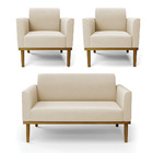 Sofá Namoradeira Com 2 Poltronas Base De Madeira Fixa Castanh