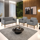 Sofá Namoradeira Com 2 Poltronas Base De Madeira Fixa Castanh