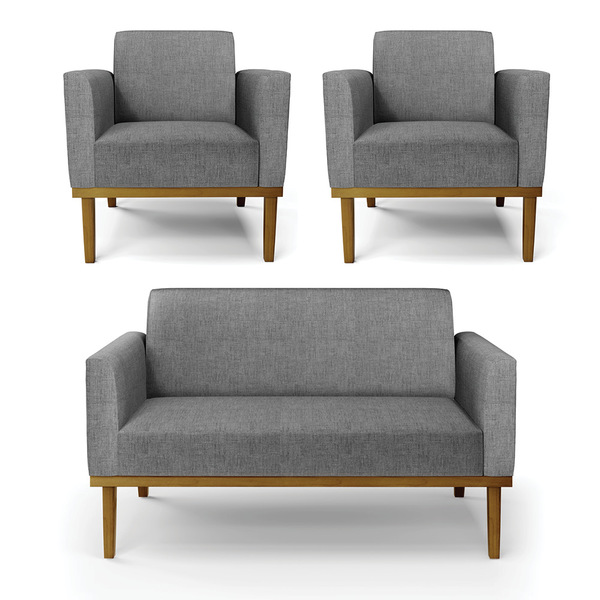 Sofá Namoradeira Com 2 Poltronas Base De Madeira Fixa Castanh